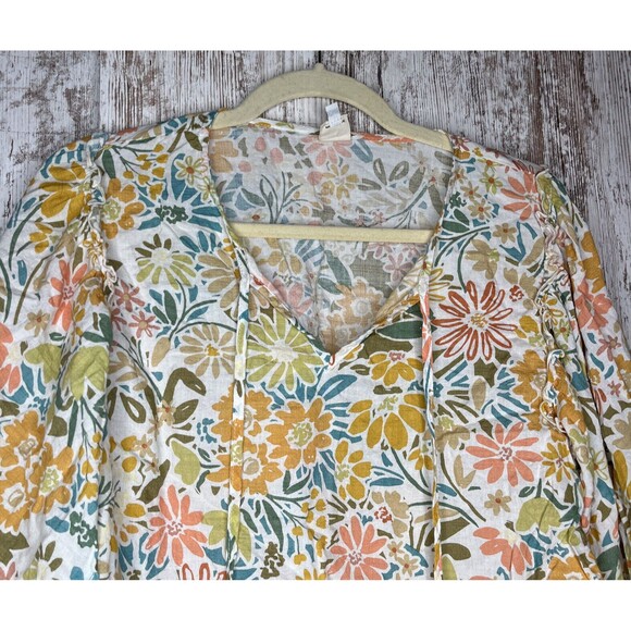 Ivy Jane Women's Size XS Top Oversized V-Neck Tie Neck Ivory Floral Bell Sleeve - Picture 5 of 15